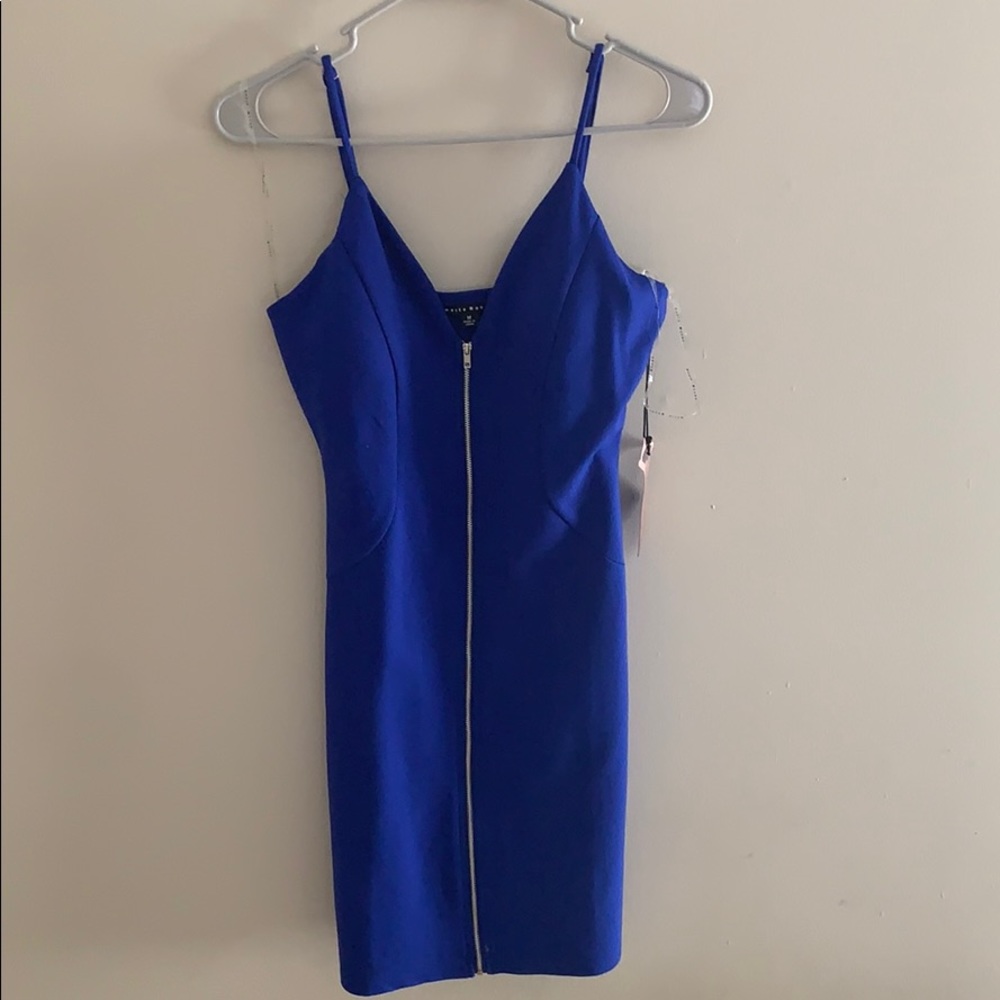 Blue Front Zip Up Dress